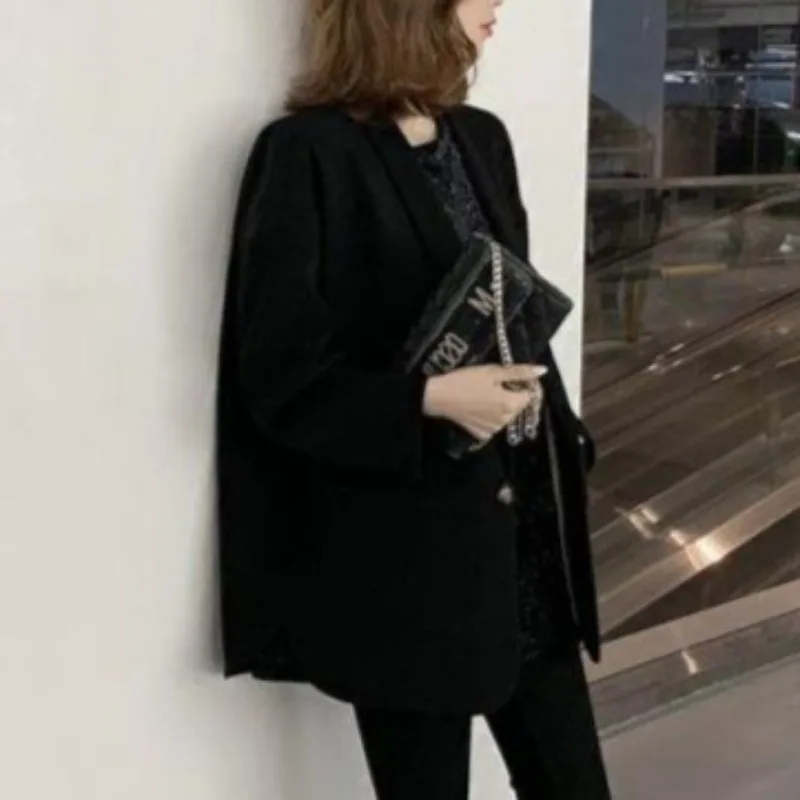 固体ブレザー女性のためのオールマッチ長袖ファッションシングルブレスト若い女の子春秋ルーズオフィスレディエレガントなフィット