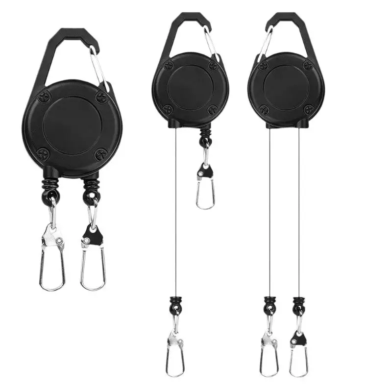S 1PCS New Heavy Duty Retractable Keychain With Sturdy Metal Carabiners And Extendable Steel Wire Perfect For Hiking Camping