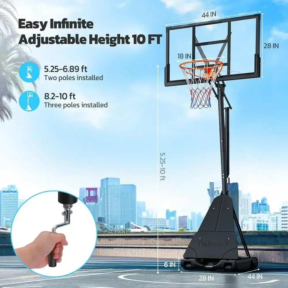 Portable Outdoor Basketball Hoop, 44/48 Backboard, Quick-Adjust Goal System for Court, Backyard, Driveway