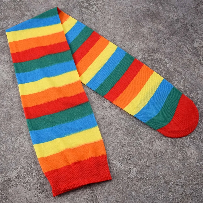 Colorful Rainbow Striped Socks Over The Knee Clown Striped Costume High Stockings For Halloween Cosplay Parties