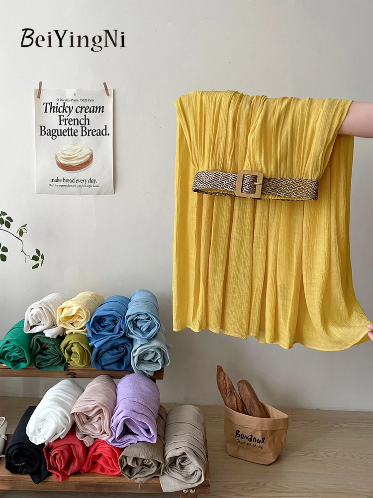 Beiyingni 2025 New Trend French Women A-line Skirts Beach Boho Holiday Solid Color Cotton Linen Maxi Skirt Belted Retro Faldas