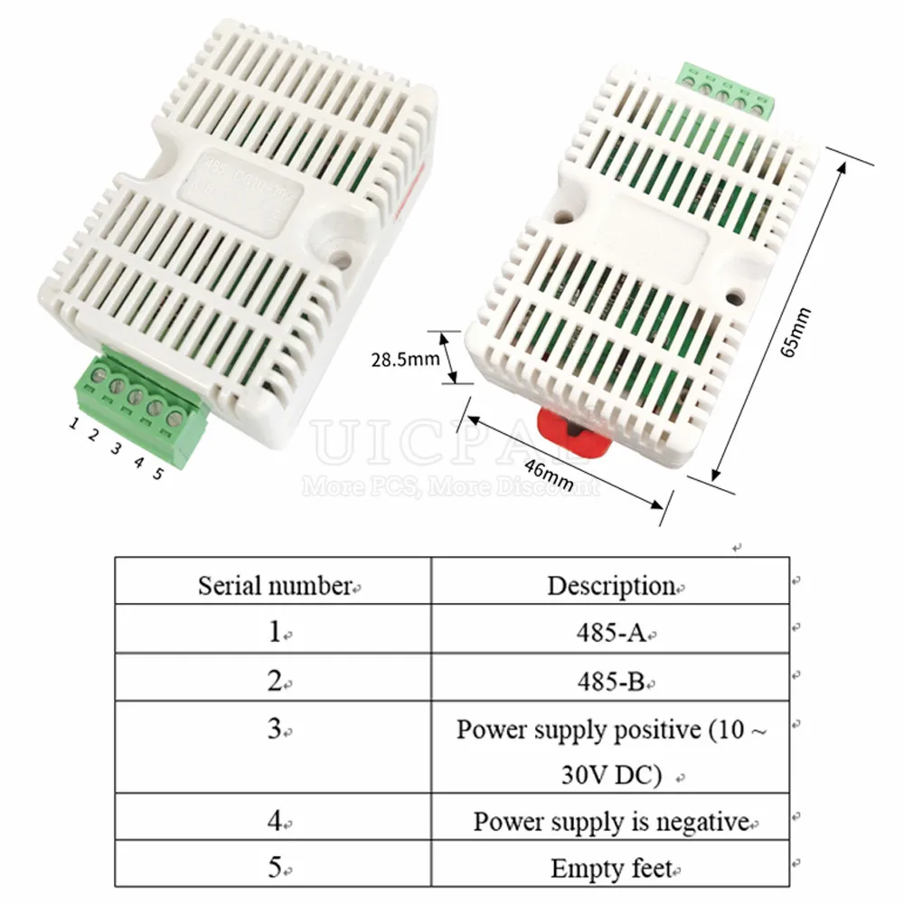 Capteur de température et d\'humidité SHT30, capteurs industriels, moniteur, émetteur, 5 broches, 35mm, sortie de pistes DIN, protocole Modbus RS485