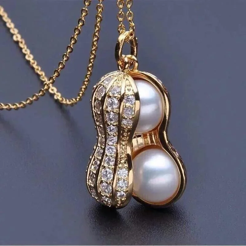 Fashion Pearl Peanut Necklace Women\'s High-end Crystal Pendant Collar Sweater Chain Best Friend Birthday Party Jewelry Gifts