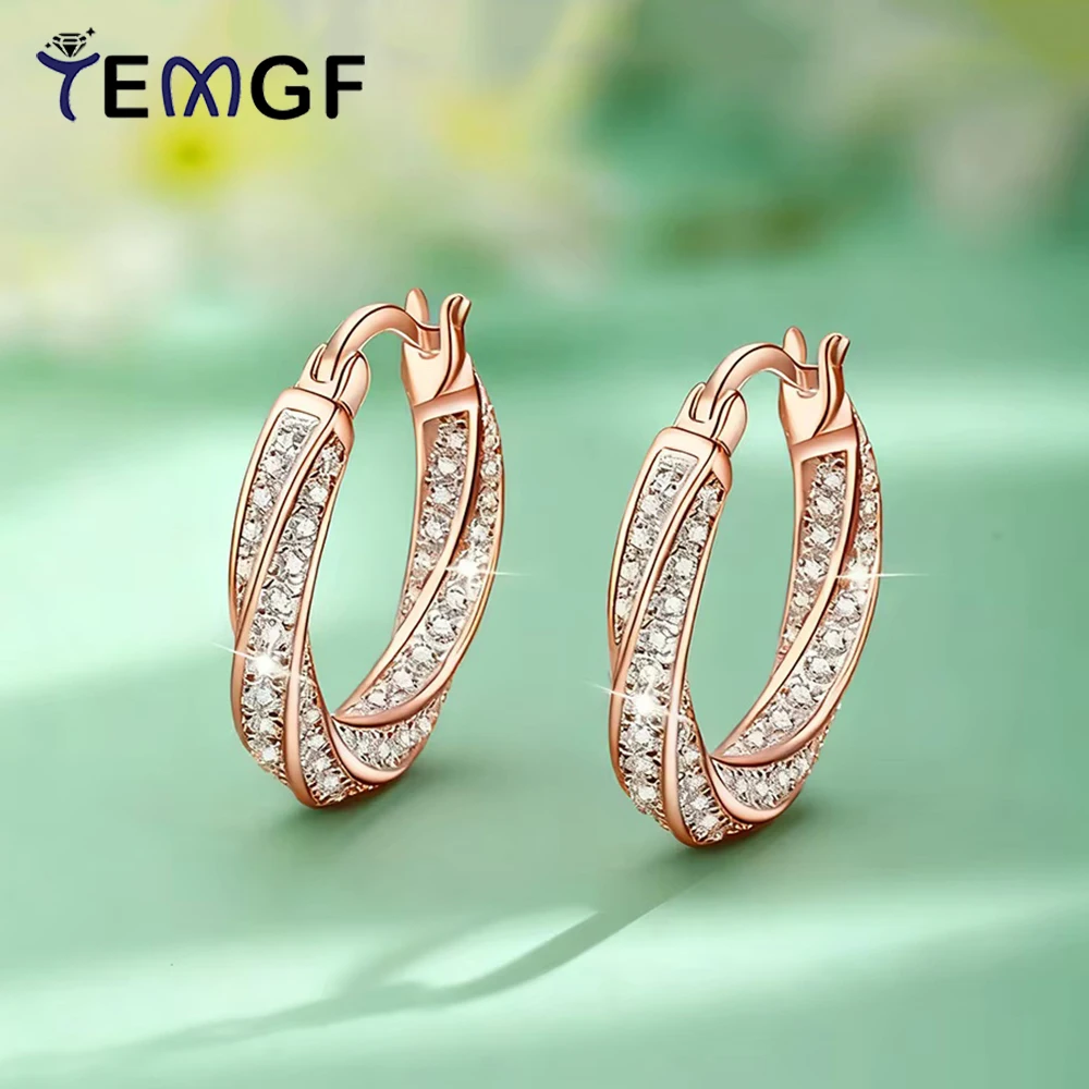 

TEMGF Full 1.1mm Moissanite Hoop Earrings 925 Sterling Silver Ear Studs for Women Party Sparkling Fine Jewelry GRA Certification