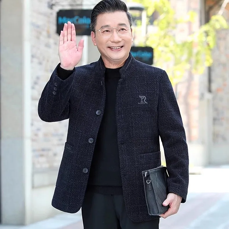 

Повседневная мужская куртка для среднего возраста с воротником-стойкой, из полиэфирного волокна, теплая, устойчивая к холоду