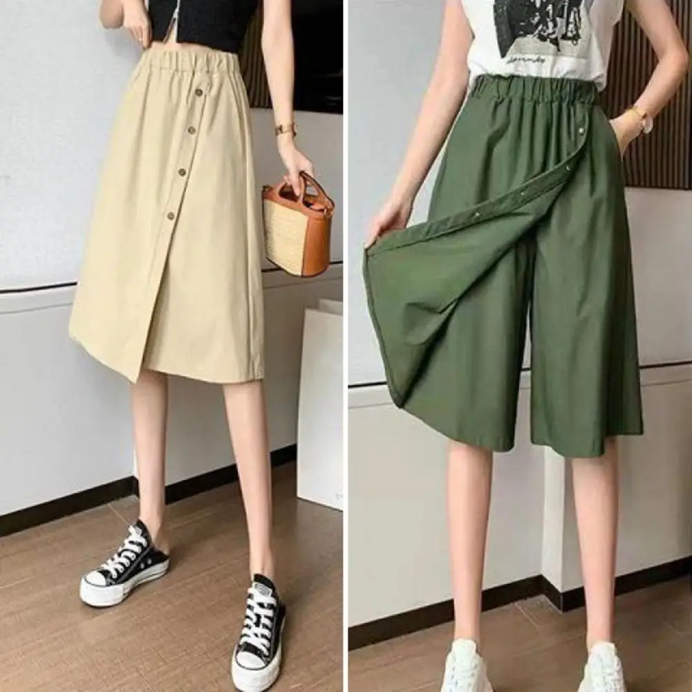 

Women Culottes Wide Leg Skirt Shorts Knee Length Summer Skirt Shorts Overlay Shorts Loose Fit Short Pants Streetwear