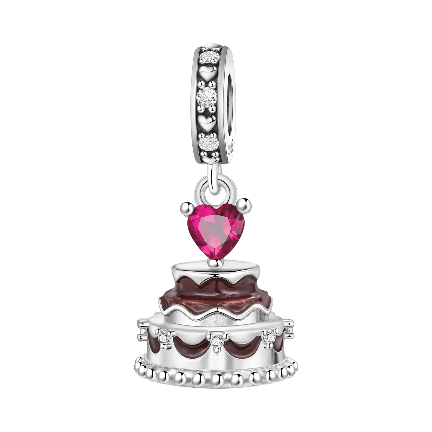 PANPOKI-Cuentas colgantes de pastel de amor de Chocolate, Plata de Ley 925, colgantes originales, pulsera, joyería, regalo de moda DIY para fiesta