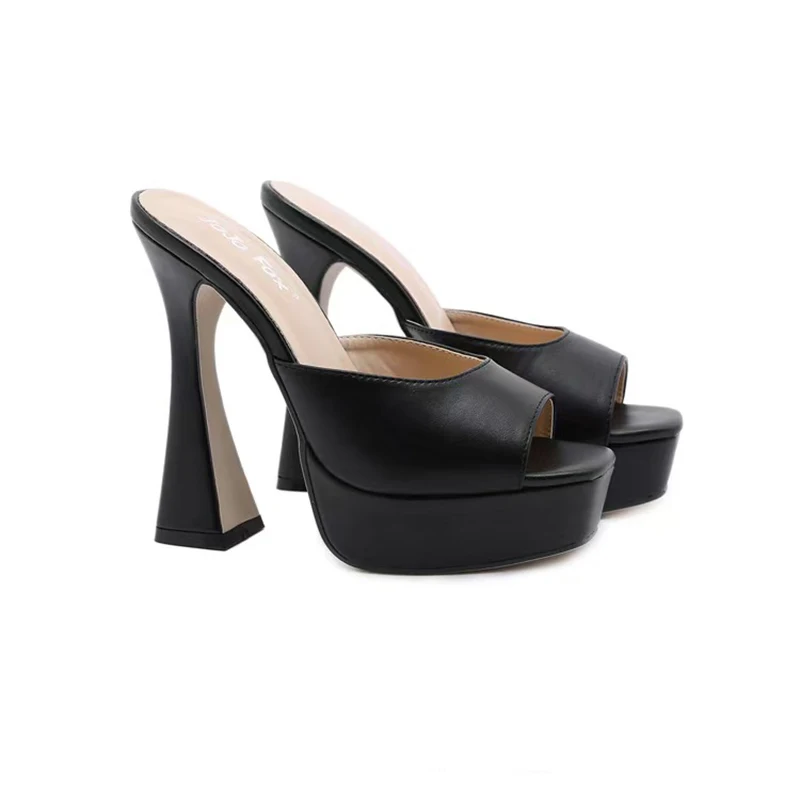 

Новинка 2023 года, женские тапочки, летние модные однотонные крутые тапочки, сандалии-гладиаторы на квадратном каблуке с открытым носком, на высоком каблуке