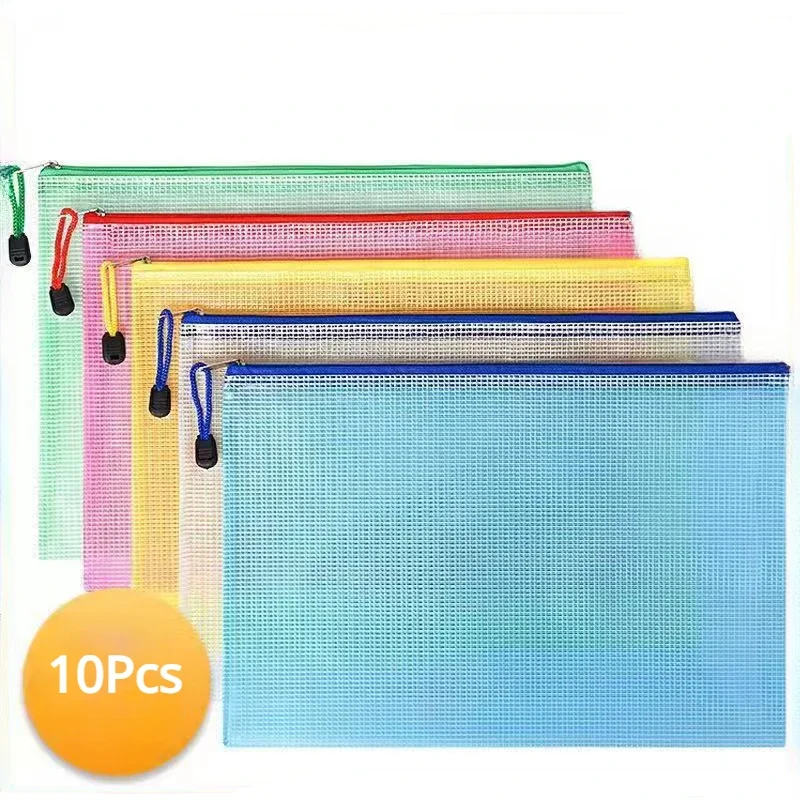 10pcs/set File Bag A4 A5 Document Storage Bag Waterproof Zipper Pouch File Folders Colorful File Organizers