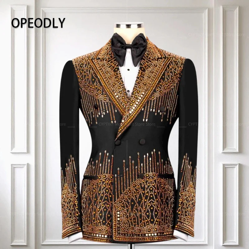 

OPEODLY Men Wedding Suit Stone Embroidered Groom Tuxedo Set Party Prom Stage Costume Formal Wear