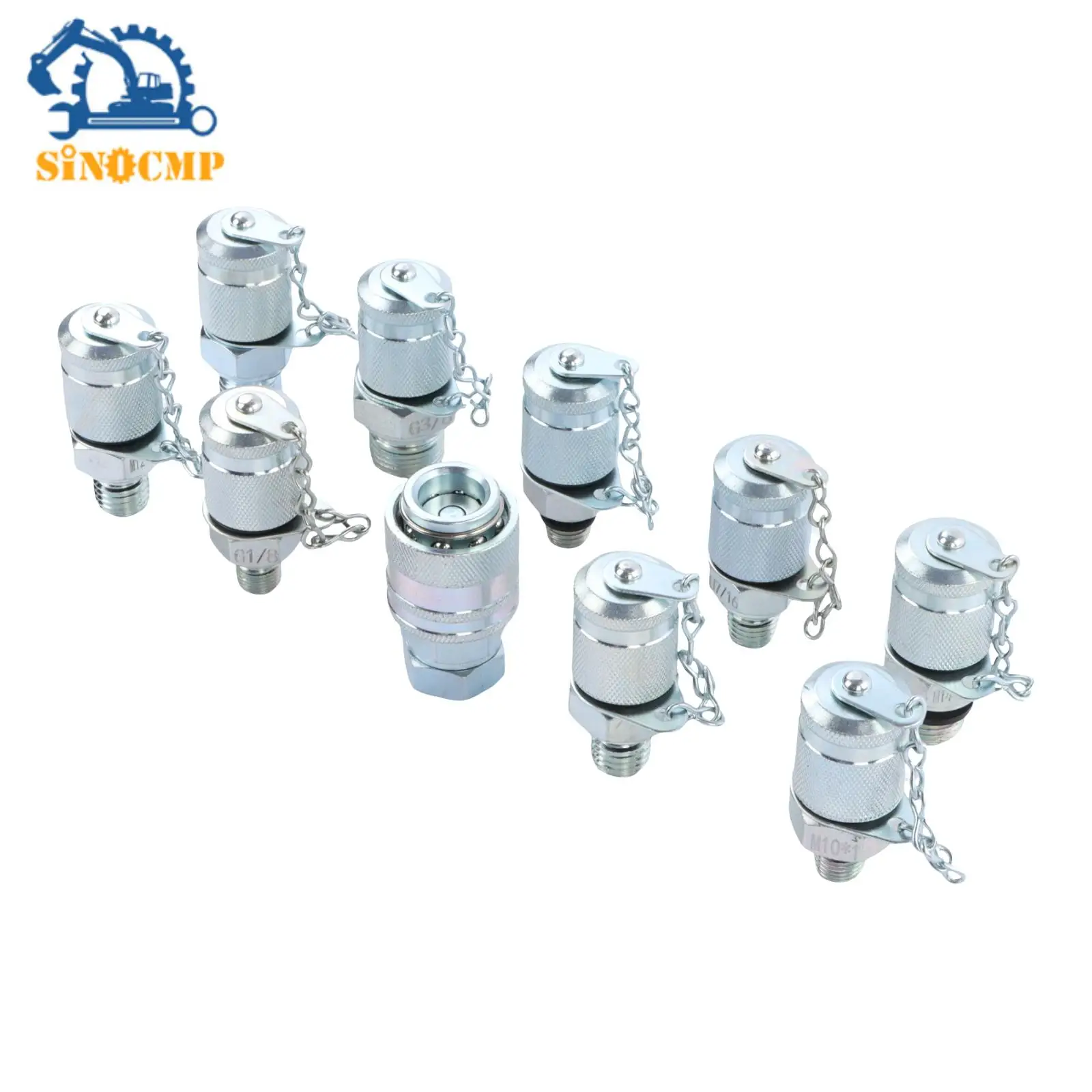 SINOCMP 7 Pack JIC37 Hydraulic Swivel Run Tees 9000PSI / 600BAR Hydrulic Tee Connector Tester Tee Coupling Set for excavator