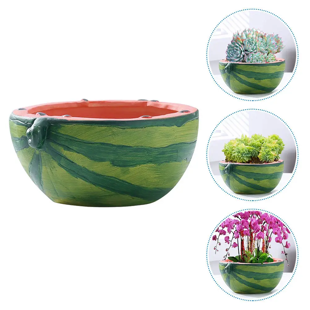 Watermelon Shaped Ceramic Planter Pot Rustic Texture Large Volume Flat Bottom Stability for Indoor Plant Pot Outdoor Plants