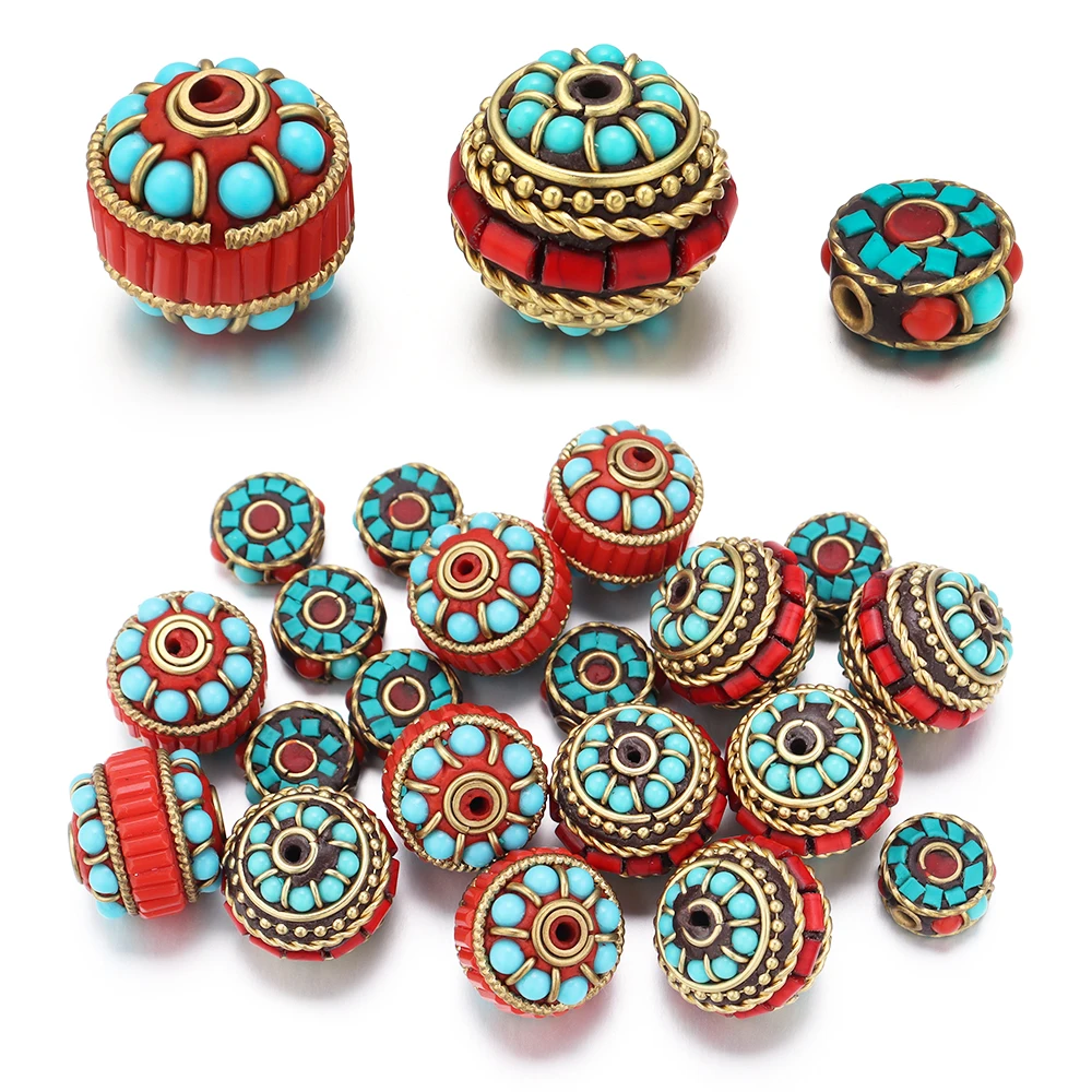 2 stücke Legierung Harz Indonesische Spacer Perlen 13/18/20mm Runde Handgemachte Lose Perlen Für Schmuck Machen armbänder Halskette Liefert