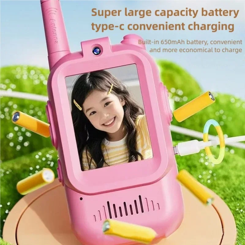 Kids Video Walkie Talkies 2 Pack, 2 Inch Screen Rechargeable Two Way Radio with One-Click Call, Children Intercom Walkie Talkie
