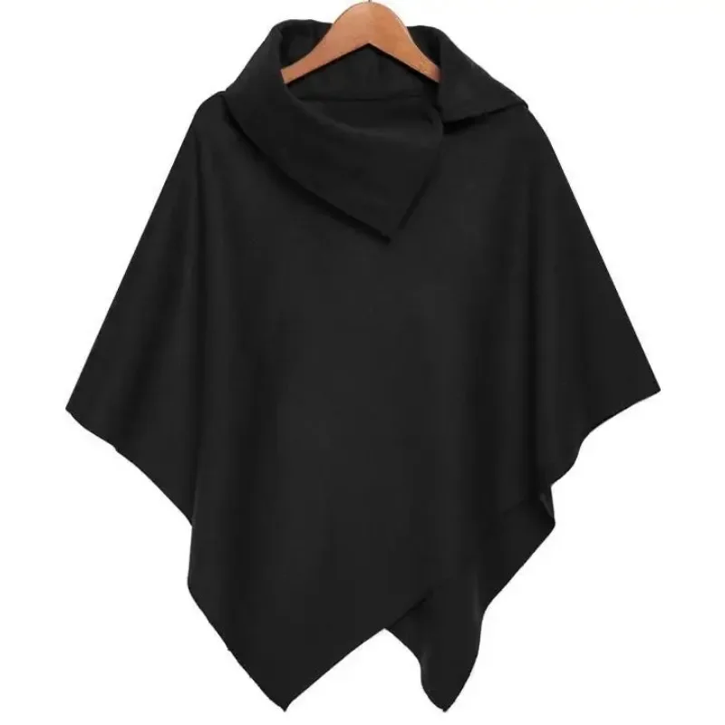 Poncho para mujer, capa con dobladillo asimétrico, prendas de vestir de mezcla de lana para ocio, ropa de calle femenina de Color sólido, venta al