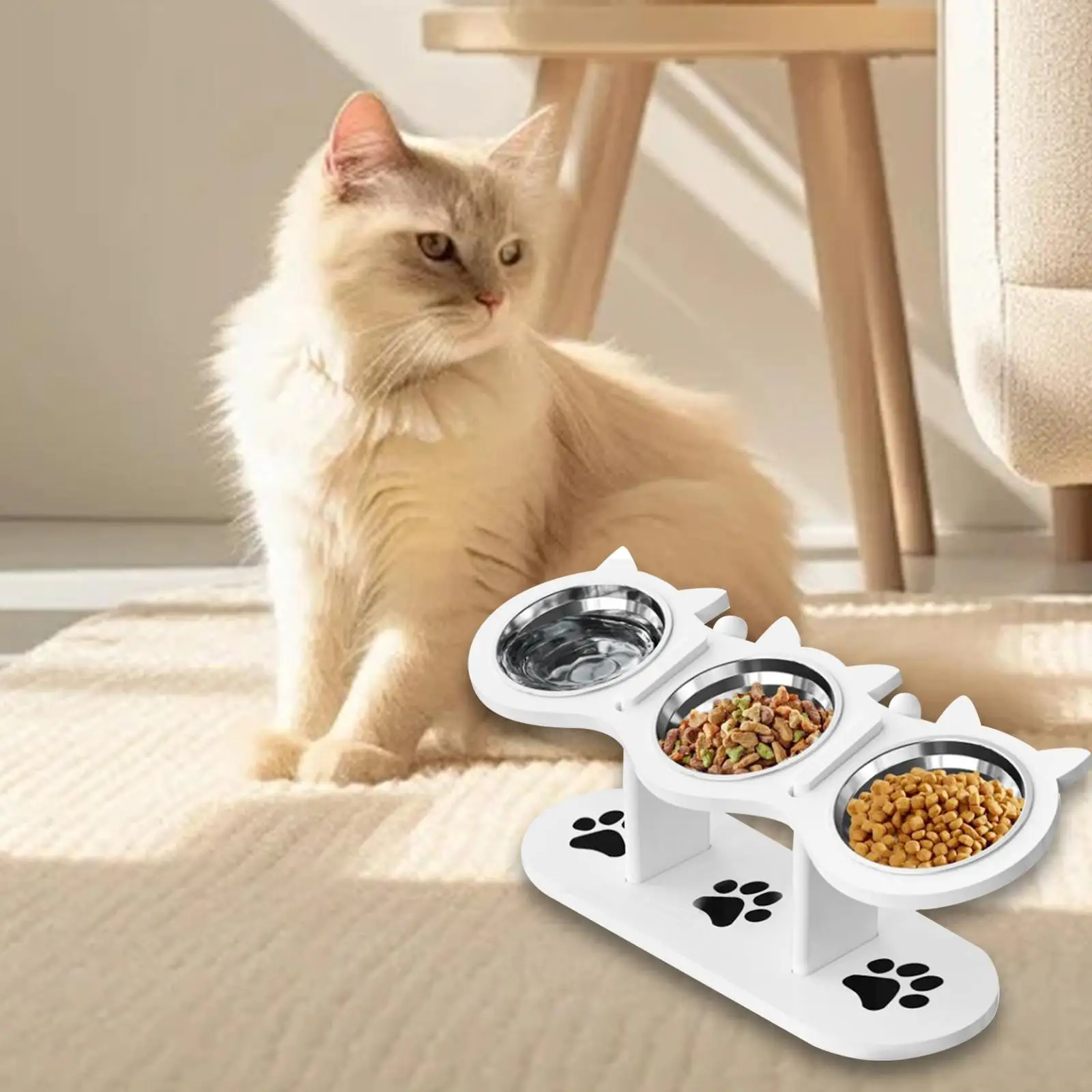 Comedero elevado para gato con base inclinada – Acero inoxidable - imagen 4