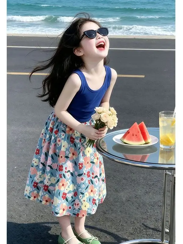 Girls Summer Casual Floral Vest And Long Skirt Set Sleeveless Sweet Style Two Piece Suite Breathable Online Exclusive 2026 New