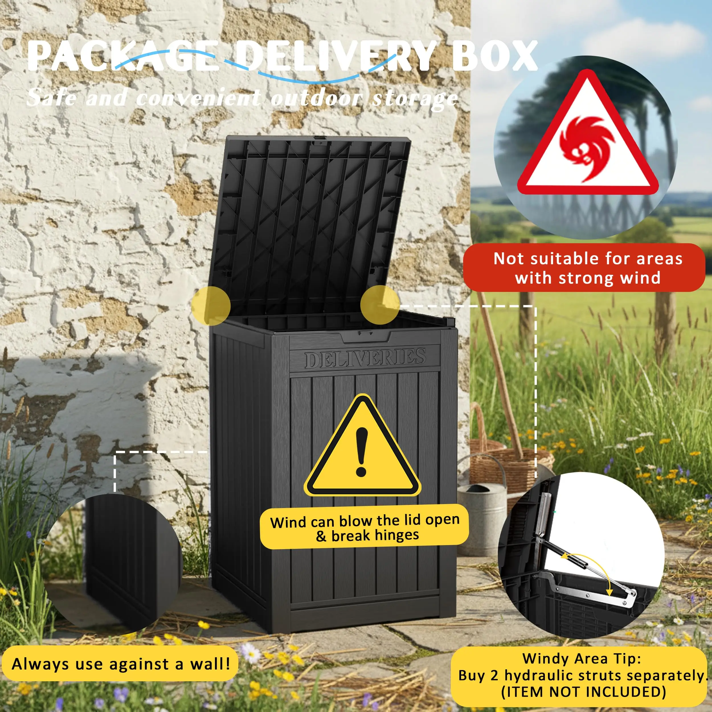 Package Delivery Box, Waterproof Outdoor Container Lockable, Black