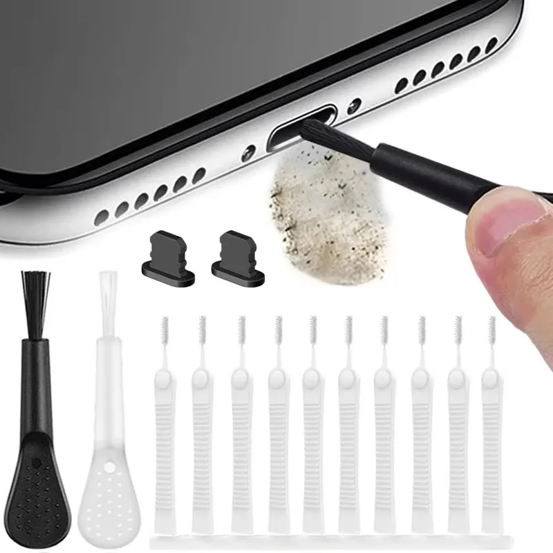 1/10/13Pcs Mobile Phone Charging Port Dust Plug for IPhone 14 13 Pro Max Port Cleaner Kit Computer Keyboard Cleaner Brush