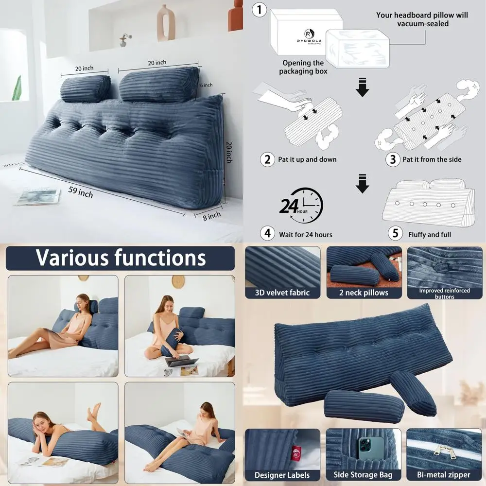 

Подушка на танкетке размера «queen-size» с рулонами для шеи, мягкая и поддерживающая для чтения и сидения в постели, съемный чехол