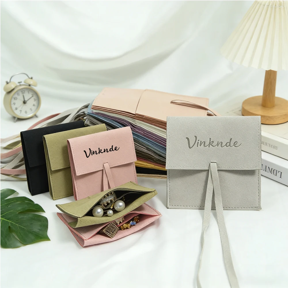 

100Pcs Custom Luxury Microfiber Suede Envelope Jewelry Pouch with Divider DIY Velvet Jewelry Earrings Rings Package Gift Bag