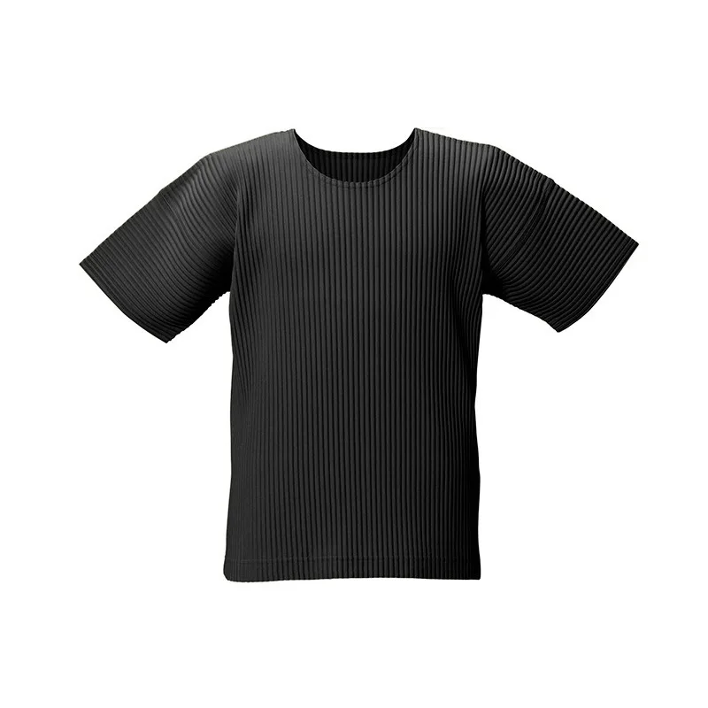 Miyake Pleated Men's T-Shirt Summer New Simple Casual Fashion Versatile Solid Color Round Neck Pullover Loose Non-Iron Top view 2