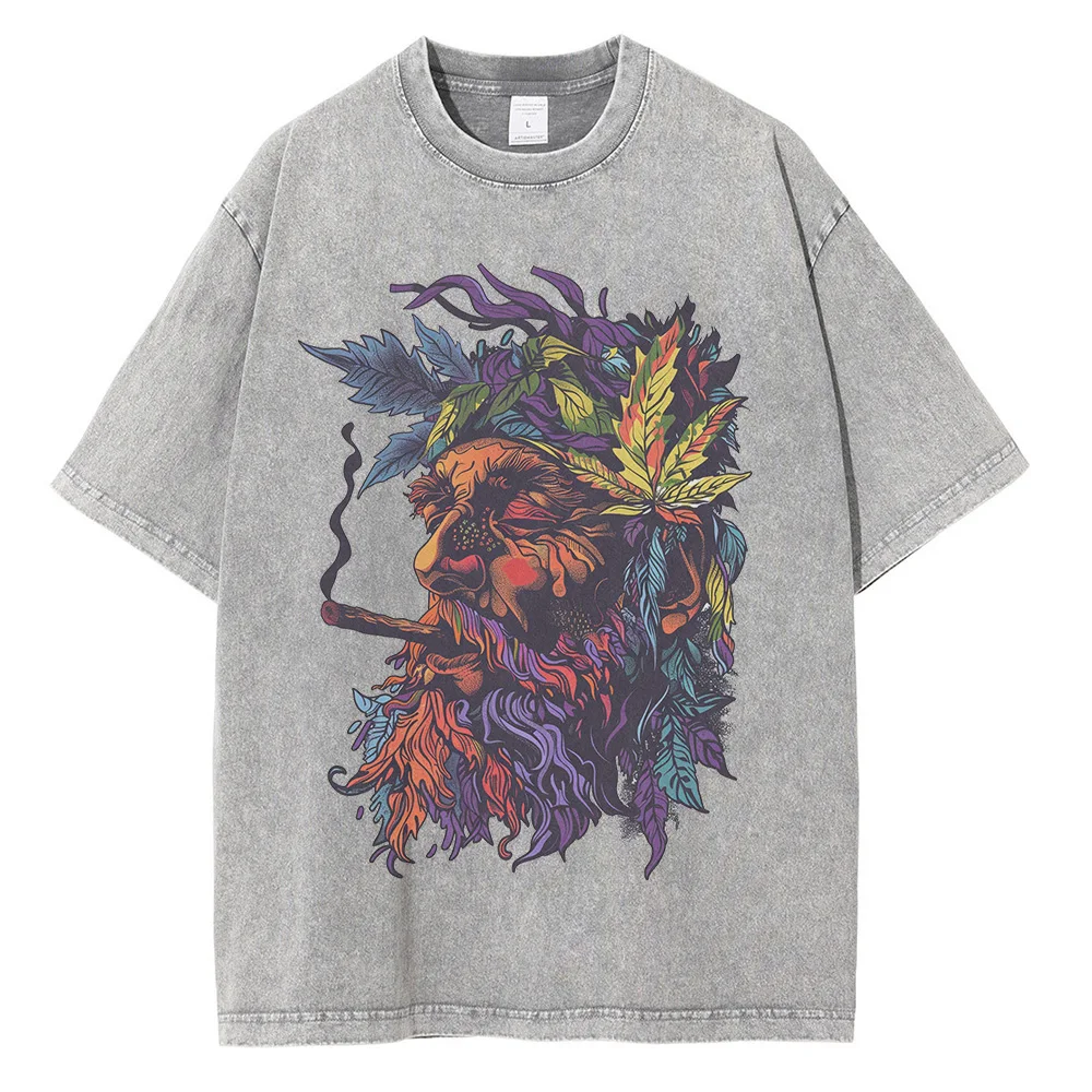 230GSM Pure Cotton Batik Washed Graphic T-shirts Psychedelic Hippie Printed T-shirt Drop Shoulder Vintage Oversized T-shirt