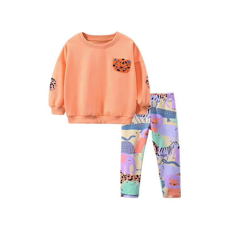 Girls Sweater Suit Spring and Autumn Clothing Kids Cute Embroidered Bear Long-sleeved Tops Printed Bottoms 2 Sets Infant Trend