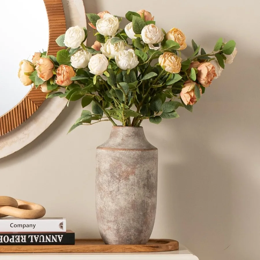 

12,5-дюймовая высокая белая керамическая ваза для цветов с деревенским терракотовым дизайном, большая декоративная керамическая ваза для фермерского дома в стиле Hom