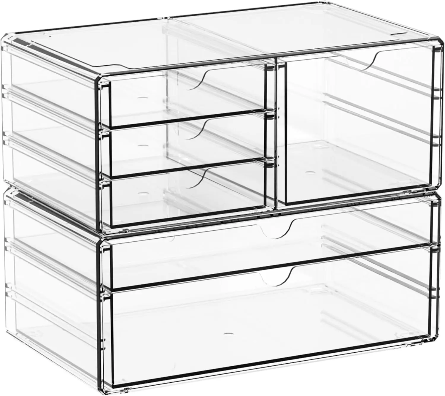 

2 Pack 6-Drawer Acrylic Organizer, Stackable Clear Storage Bins for Vanity, Bathroom, Kitchen, Office