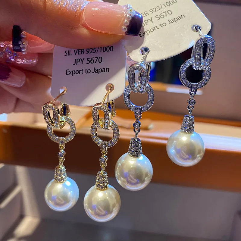 

Zircon elegant pearl earrings temperament simple fashion