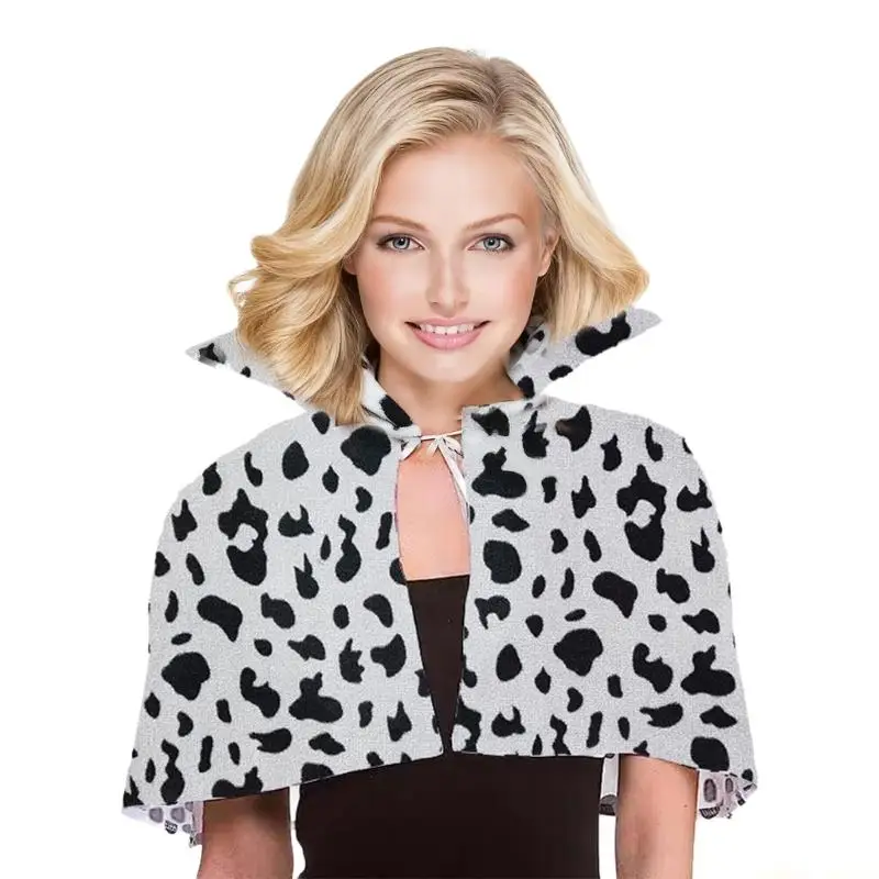 

31BF Stand Collar Cloak Leopard And Cow Print Pattern Costume For Carnivals
