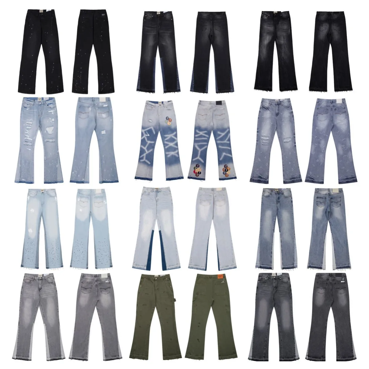 

Новые джинсы с эффектом потертости, синие, с рваными элементами, ручной росписью и пэчворком, слегка расклешенные, прямого кроя, для подростков, лето 2024