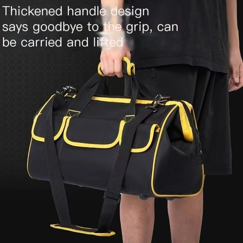 One-Piece 14-Inch 17inch 19inch Yellow Tool Bag, Portable Multifunctional Electrician's Tool Box Made of Oxford Cloth, Suitable for Electricians, Home Renovation, Fishing, and Various Repair Work