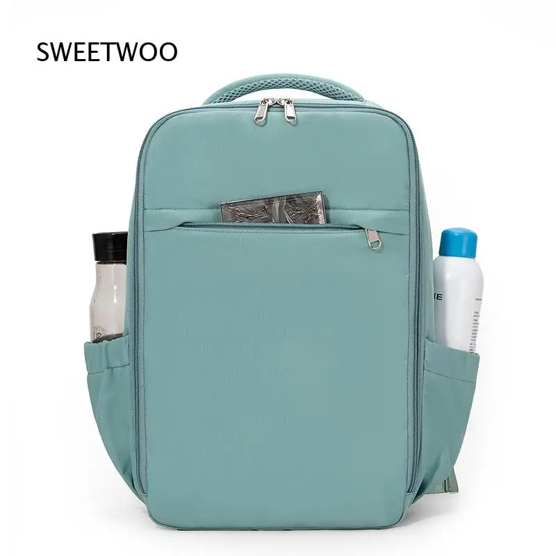 Light Green Nylon Travel Backpack Large Capacity Laptop Daypack Water Resistant School Bag with Side Pockets