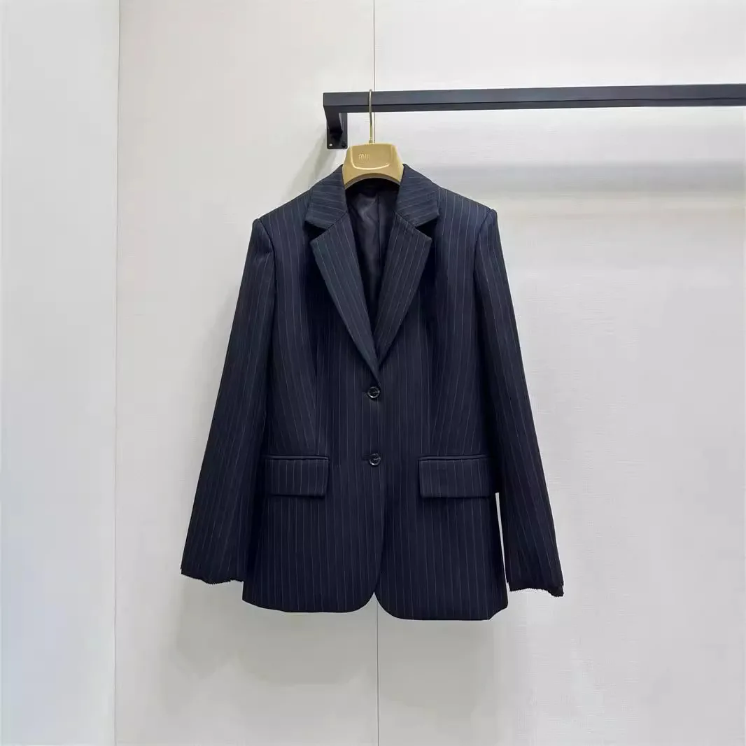 

3-A130 Early Autumn New Nanyou Gaoding miu Loose Profile Leisure Micro Standard al Striped Wool Suit Jacket