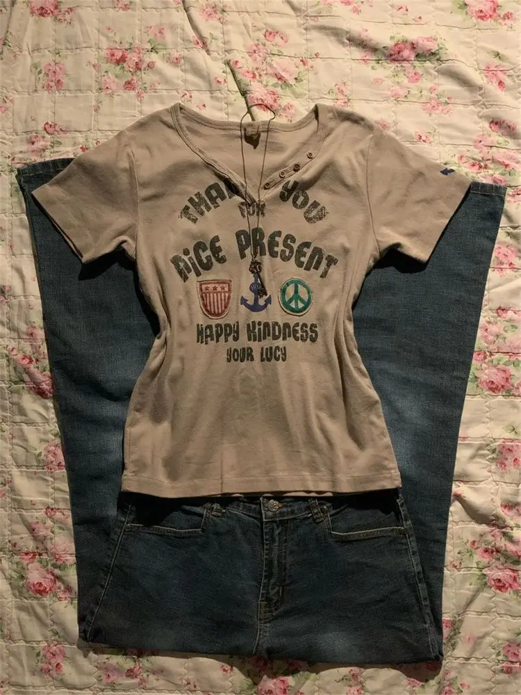 Y2k T shirty Vintage Punk Women Clothes 90s Summer Short Sleeve Letter Print Harajuku Graphic T shirt Gothic Kpop Tshirt Femme