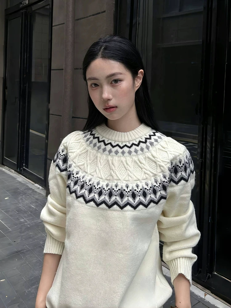 Thickened Men's Knitted Sweater Autumn Winter Leisure Style Premium Feel Fair Island Embroidery Long Sleeve round Neck Warmth