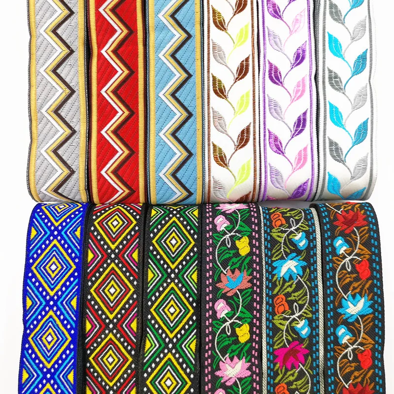 Ruban Brodé Ethnique Vintage, Garniture en Dentelle Boho, Accessoires de Sac à Vêtements, Tissu Brodé Personnalisé, DIY Bricolage, 7 Mètres, 33mm