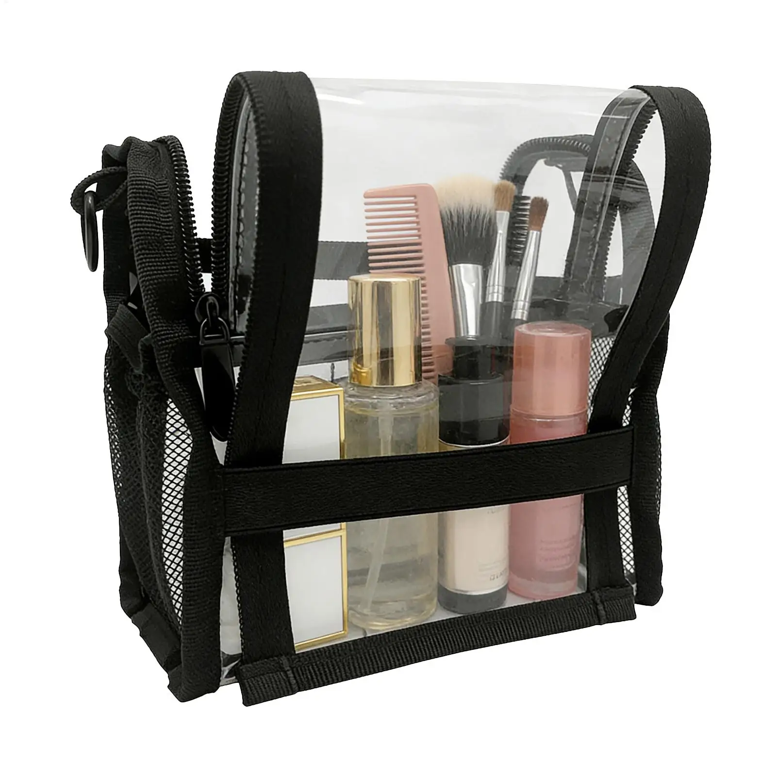 Borsa per truccatori, borsa cosmetica portatile con organizer e cerniera, custodia trasparente per articoli da toilette, ideale per viaggi, attività a