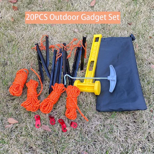 Imagen 2 del producto Juego de 20 Uds. De clavijas para tienda de campaña de aleación de aluminio de 18cm, estacas para clavos, accesorios para tienda de campaña y senderismo, incluye martillo de cuerda de viento, cable reflectante