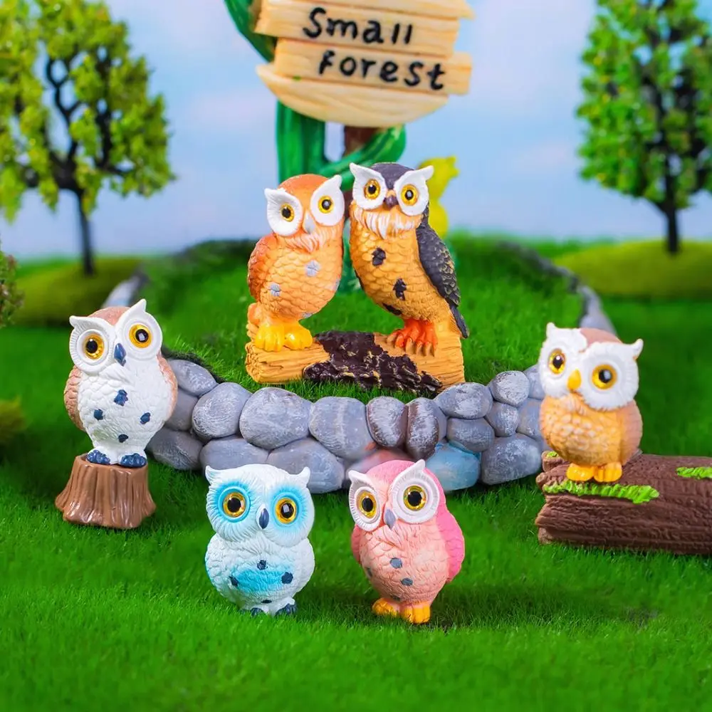7-style Micro Landscape Simulation Owl Ornaments Resin Crafts Cartoon Owl Miniatures Cute Mini Owl Ornaments Courtyard