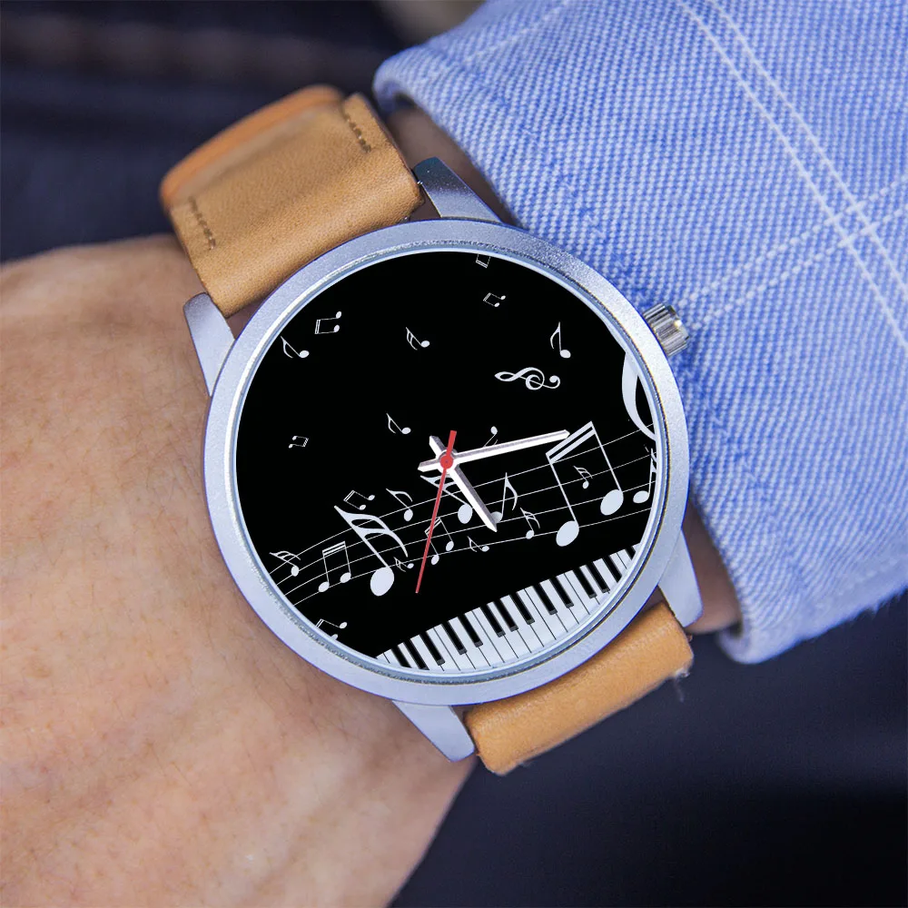 Custom 45/38 mm Black Man Colok Piano Keys Musical Note Rose Gold Watches Souvenir Silver Belt Universal for Men and Women Gift