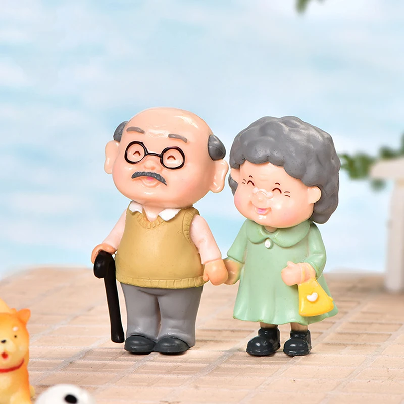 New Sweety Lovers Couple Ornament Mini Couple Figures Grandma Grandpa For Fairy Garden Figurines Miniature Home Decoration