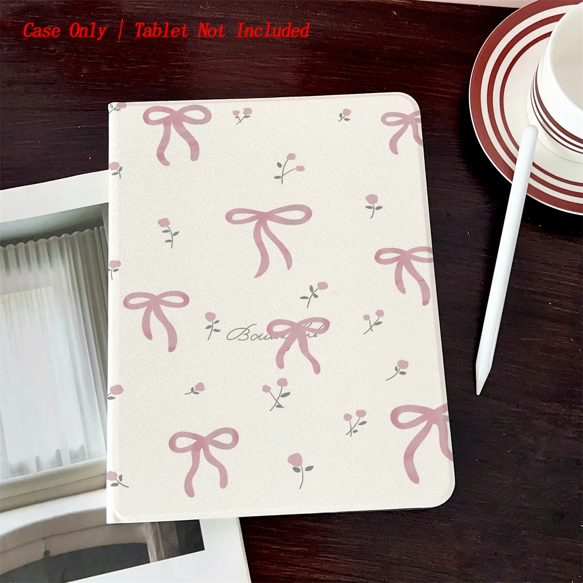 

Fuchsia Bow Printed iPad Case - Book Style with Pen Slot, Auto Sleep/Wake, Simple Fresh Design