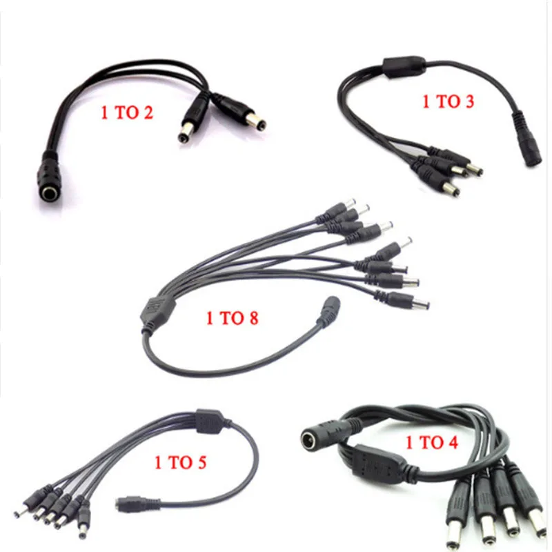 Conectores de alimentación de CC de 12V, 1 hembra a 2, 3, 4, 5, 6 y 8 vías macho, adaptador de Cable divisor para cámara CCTV de enchufe, tira de luz led, lámpara H10