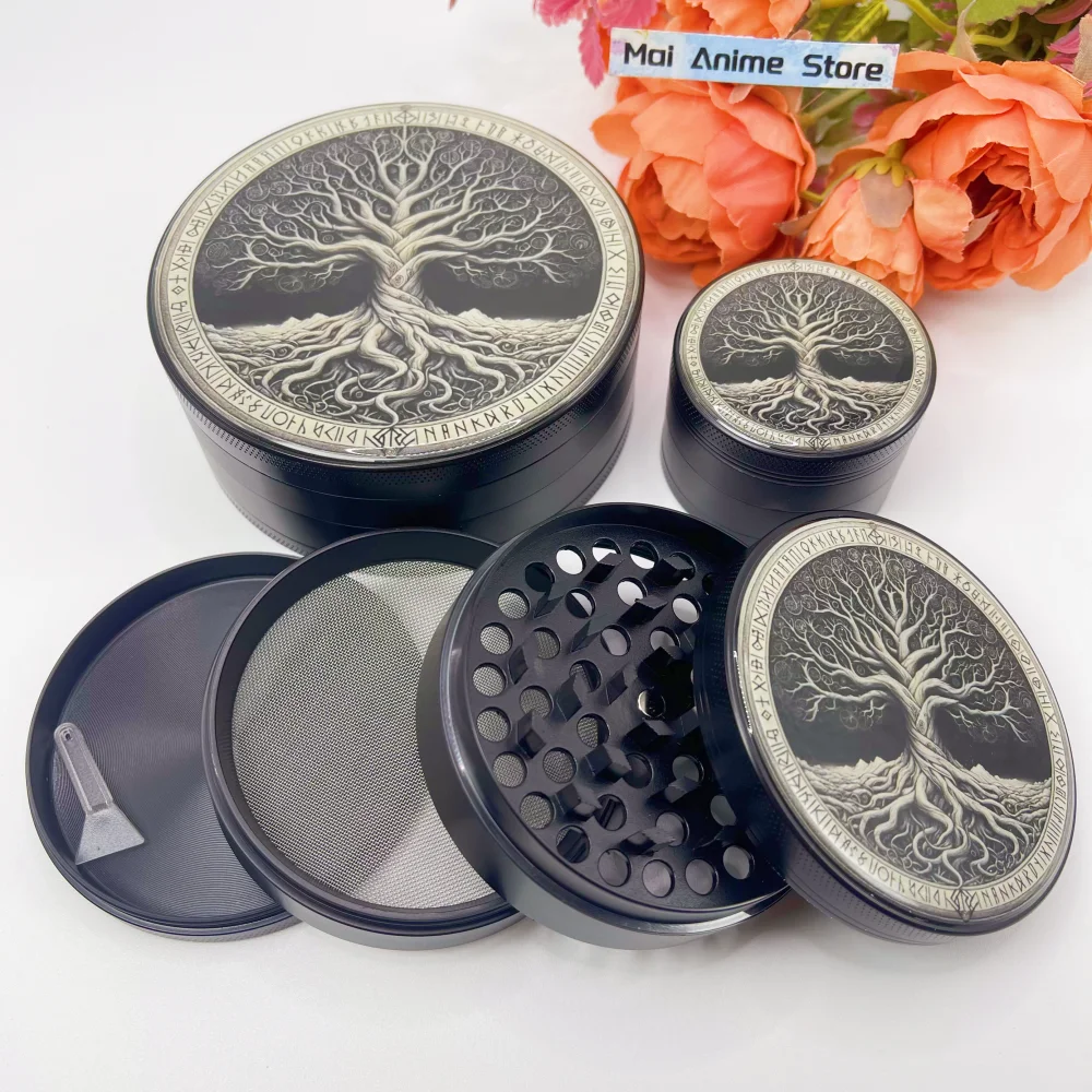 Molinillo de hierbas de árbol de 1,6/2/2,5/3/3,9 pulgadas, mortero de Metal, molino de especias, sal, pimienta, tabaco, molinillo crudo, herramienta para cigarrillos y humo