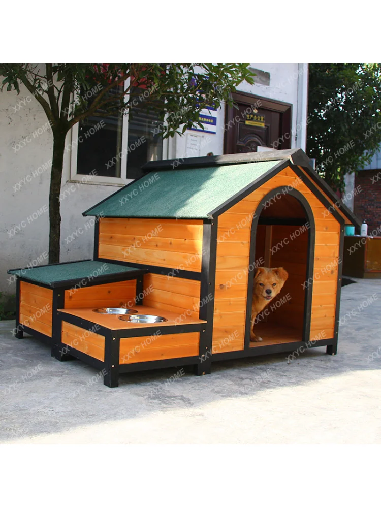 Solid Wood Dog House Outdoor Rainproof Outdoor Pet Kennel Four Seasons Universal Dog House Large Dog House Wooden Dog Cage