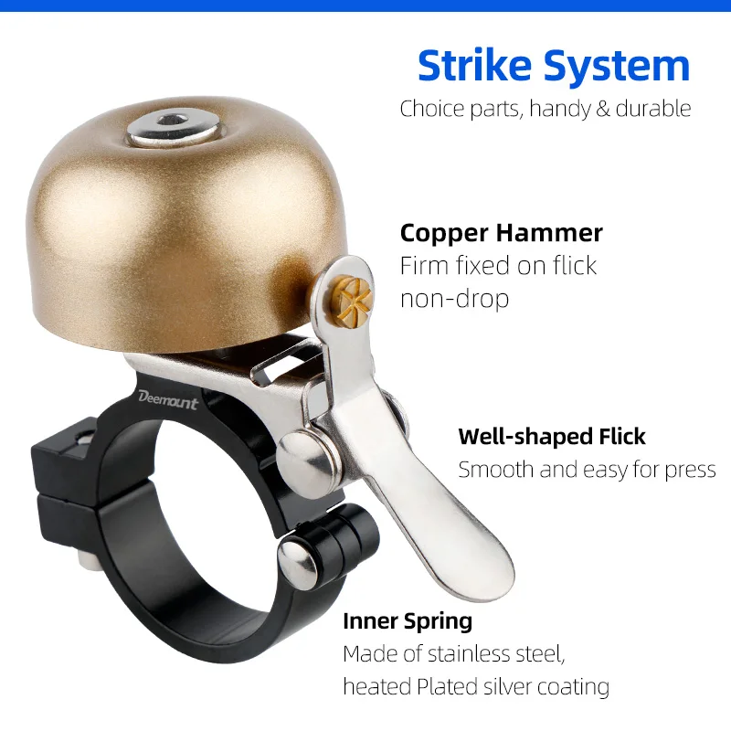 Deemount 클래식 사이클 황동 벨, 왼손 오른손 사용 자전거 핸들 바 마운트, 양극산화 35mm 링, 하이 피치, 선명한 소음 경고