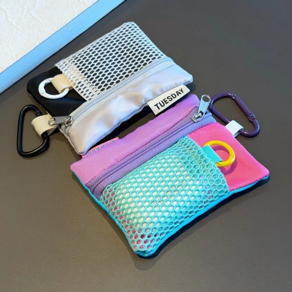 Practical Zipper Mini Canvas Pouch Color Block Minimalist Design Earphone Bag Multi-Function Portable Key Pouch Travel Use